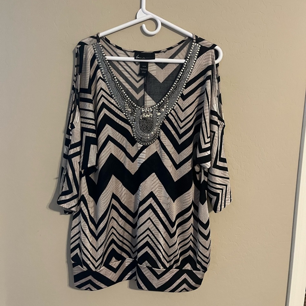 Lane Bryant Black and Cream Chevron Blouse